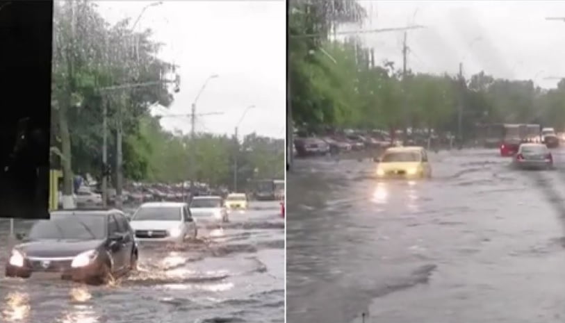 Inundaţii în zona de sud a Capitalei din cauza ploii torenţiale de noaptea trecută Traficul este blocat în Cartierul Tineretului din Capitală Foto: Antena 3