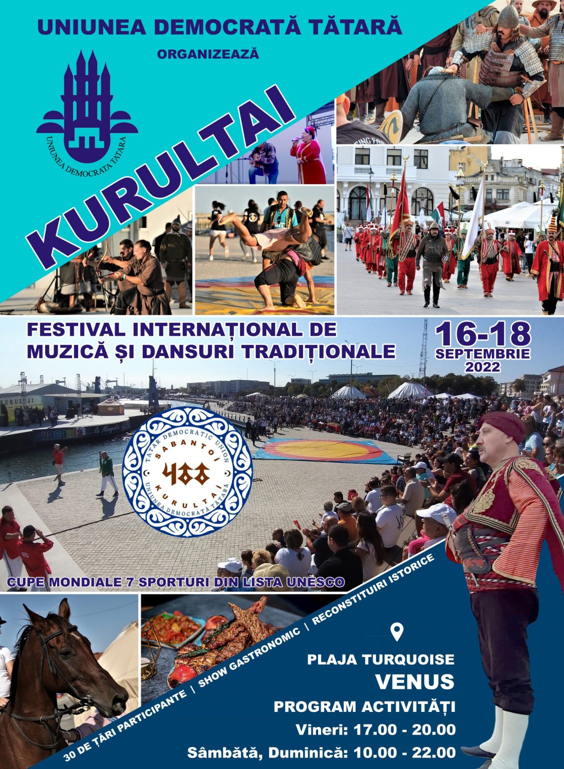 CONSTANŢA: Zeci de ţări trimit artişti, dansatori şi sportivi la un festival al culturilor etnice tradiţionale Artişti, sportivi şi dansatori din 30 de ţări, vin în staţiunea Venus la festivalul "Kurultai"