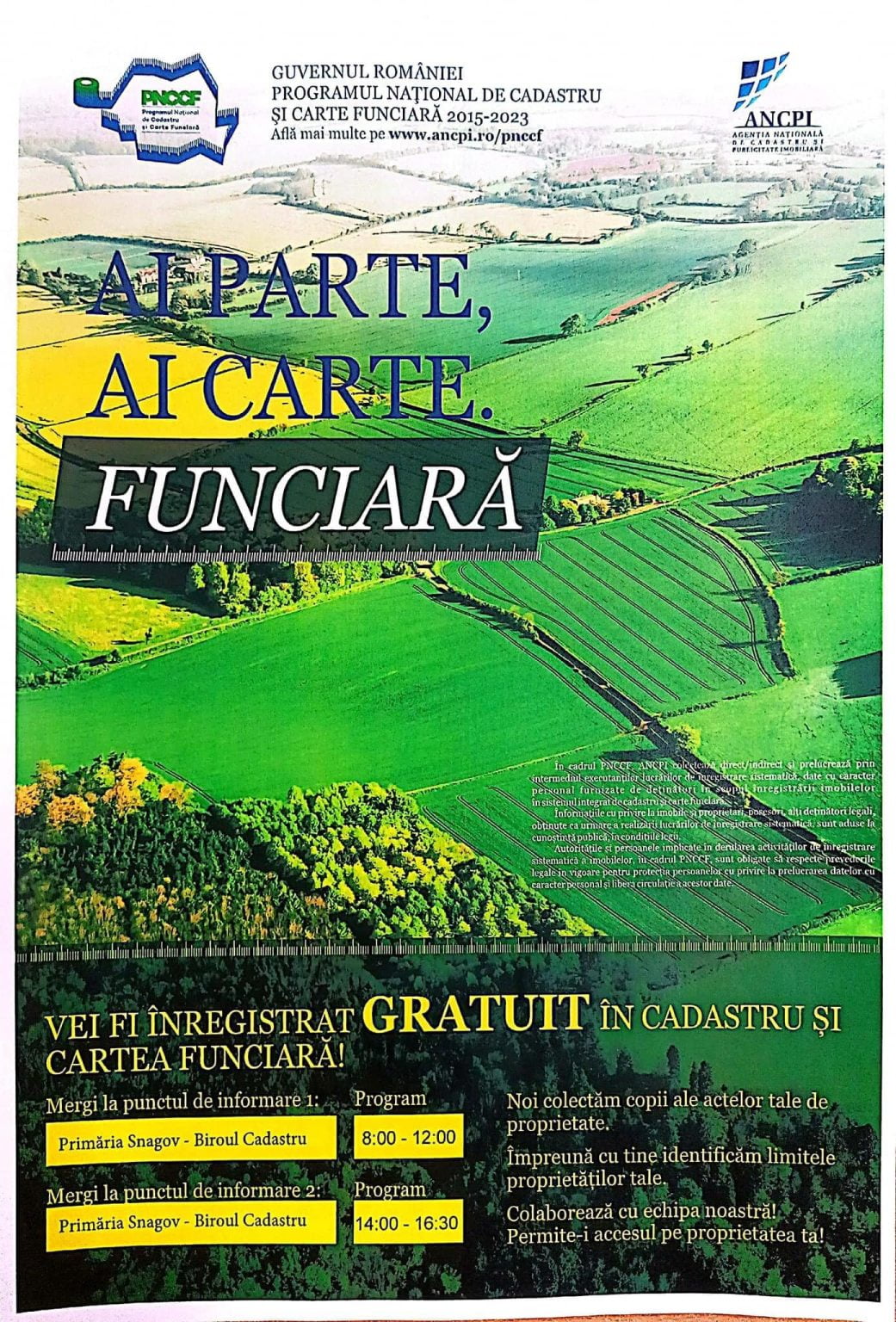 Program gratuit de cadastru sistematic şi carte funciară, în Snagov Program gratuit de cadastru sistematic şi carte funciară, în Snagov
