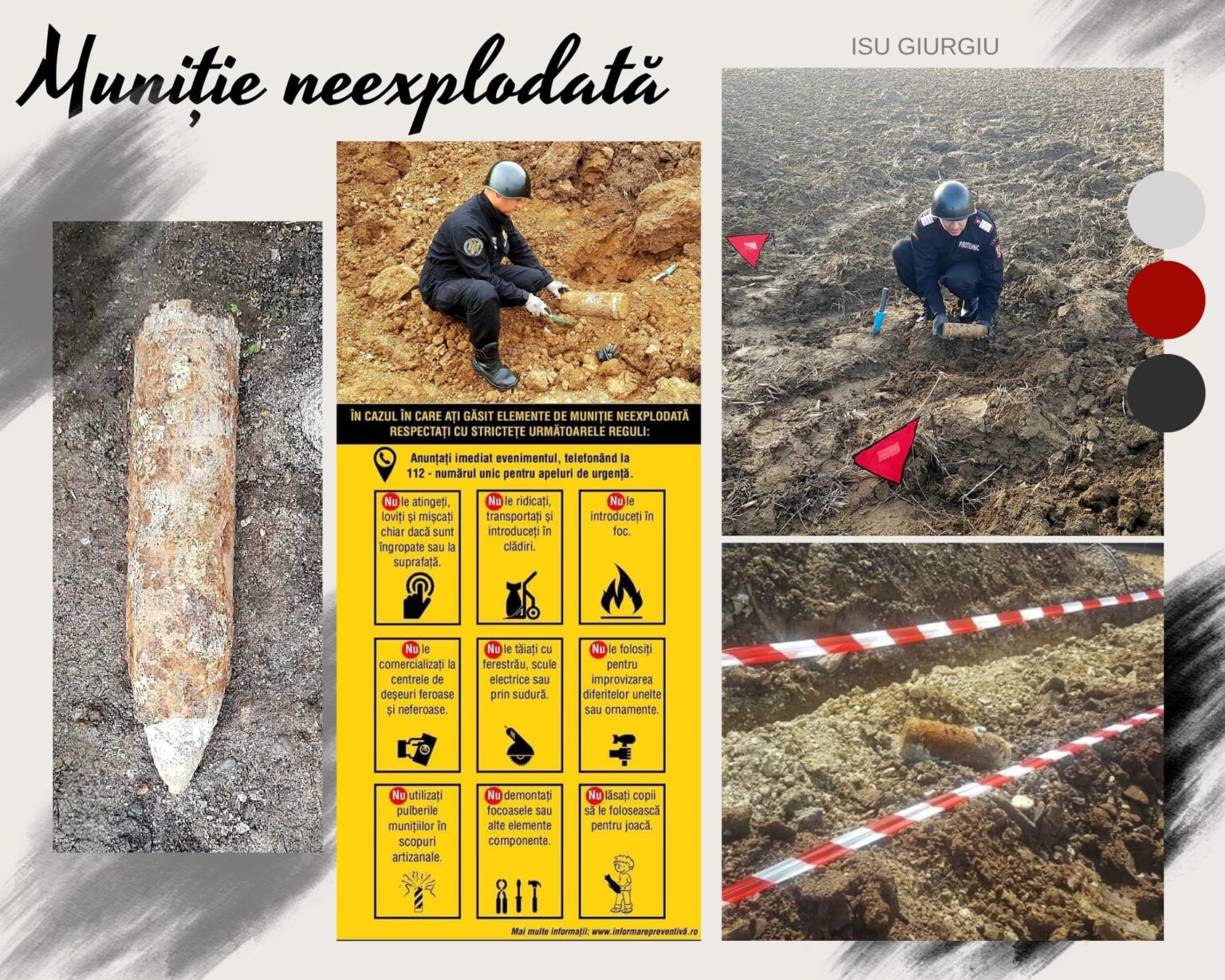 Un giurgiuvean a găsit, pe un câmp, un proiectil exploziv şi l-a dus acasă Foto: ISU Giurgiu