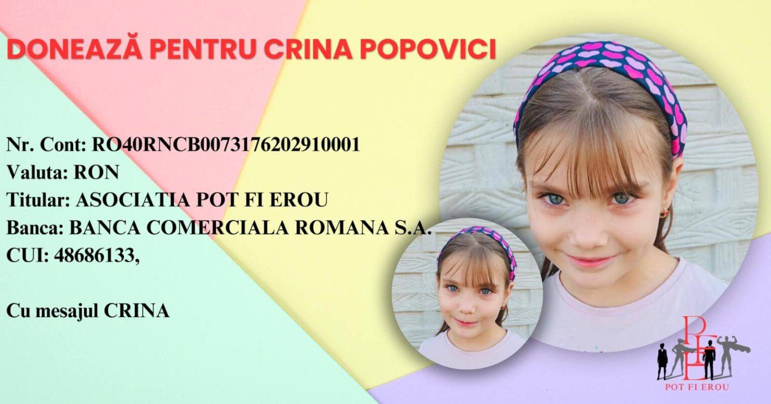 Apel umanitar pentru micuţa Crina Popovici care vrea să devină campioană mondială la înot